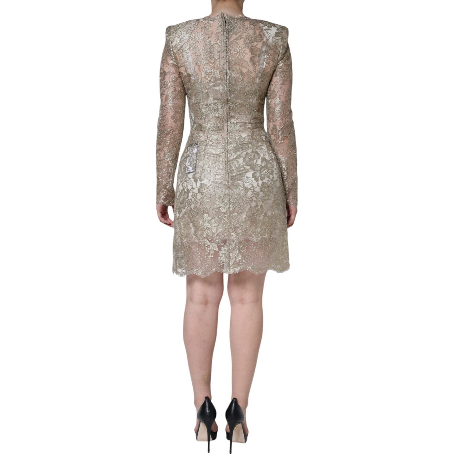 Dolce & Gabbana Gold Floral Lace A-line Sheath Mini Dress Dolce & Gabbana Rosy Brown
