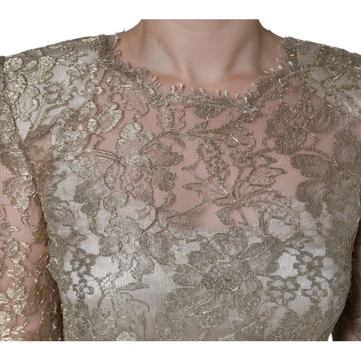 Dolce & Gabbana Gold Floral Lace A-line Sheath Mini Dress Dolce & Gabbana Slate Gray