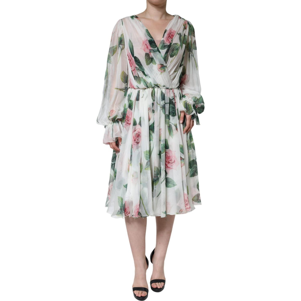 Dolce & Gabbana Dolce & Gabbana White Silk Floral Print A-line Midi Dress DR281289-50 1728,67345645728,Clothing,Dolce & Gabbana,Dresses - Women - Clothing,IT50|3XL,Material: 100% Silk,New with tags,White,Women,Women - Clothing