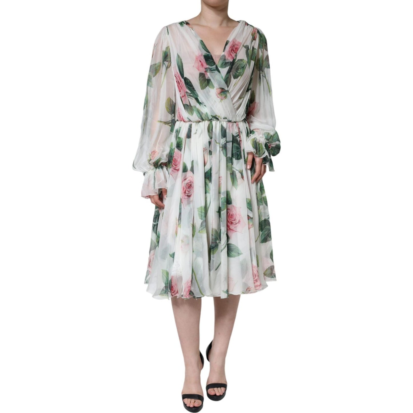 Dolce & Gabbana Dolce & Gabbana White Silk Floral Print A-line Midi Dress DR281289-50 1728,67345645728,Clothing,Dolce & Gabbana,Dresses - Women - Clothing,IT50|3XL,Material: 100% Silk,New with tags,White,Women,Women - Clothing
