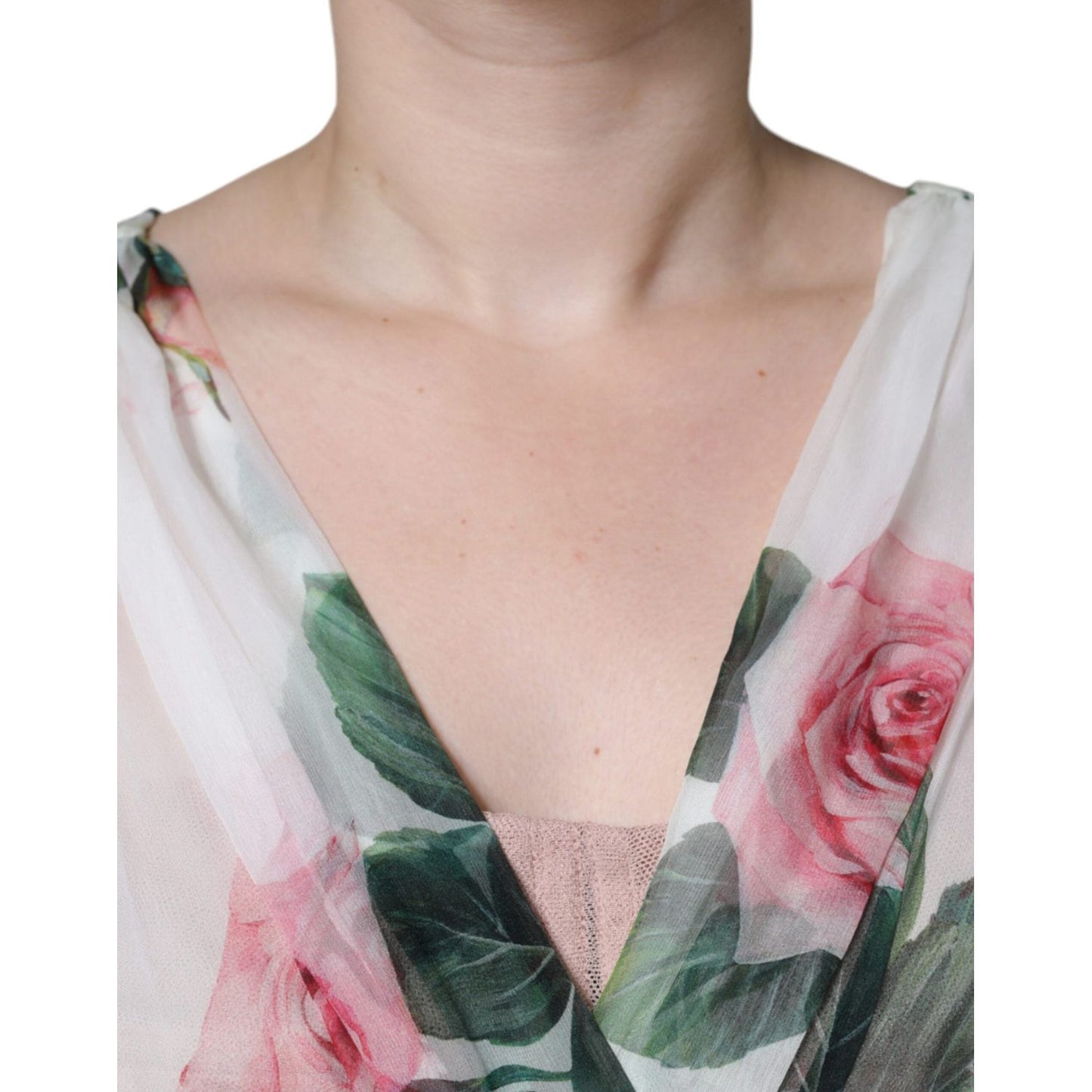 Dolce & Gabbana White Silk Floral Print A-line Midi Dress Dolce & Gabbana Gray