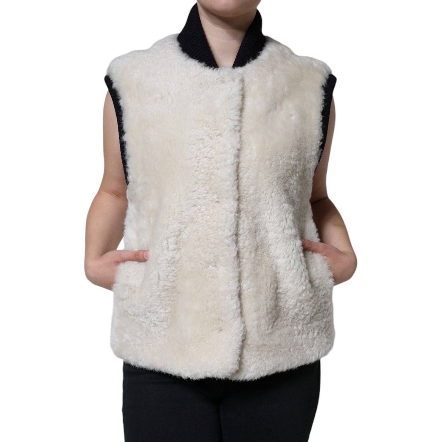 Burberry White WARRENFORD Shearling Leather Vest Coat Jacket Burberry Gray