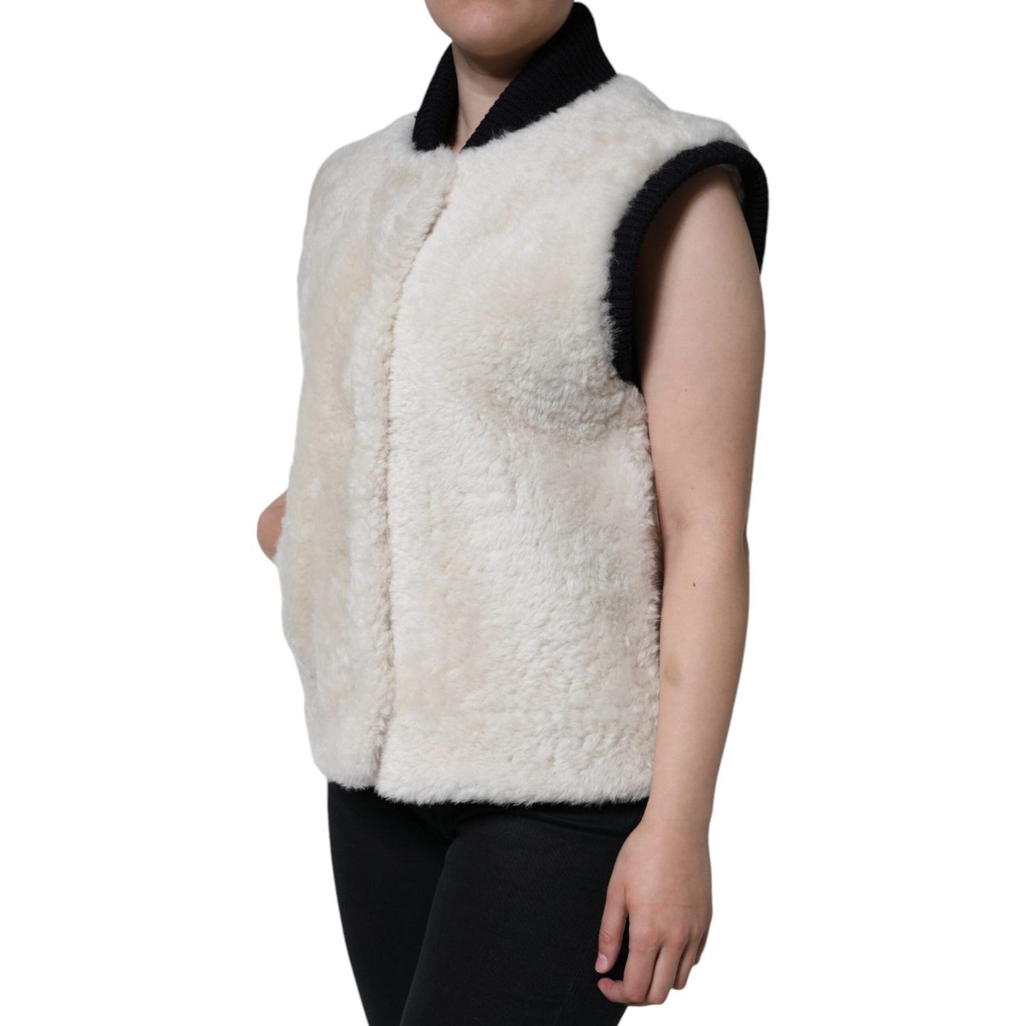 Burberry White WARRENFORD Shearling Leather Vest Coat Jacket Burberry Gray