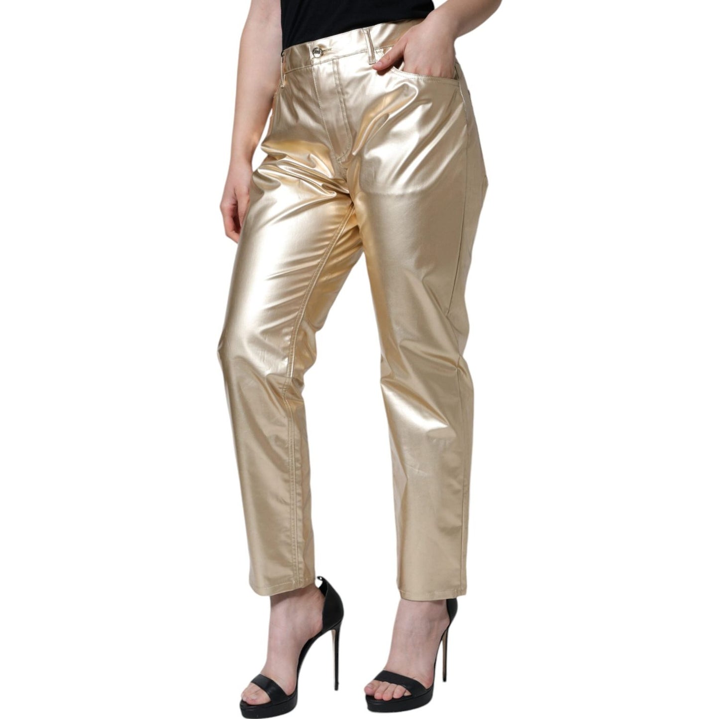 Dolce & Gabbana Metallic Gold Polyester Tapered Pants Dolce & Gabbana Rosy Brown