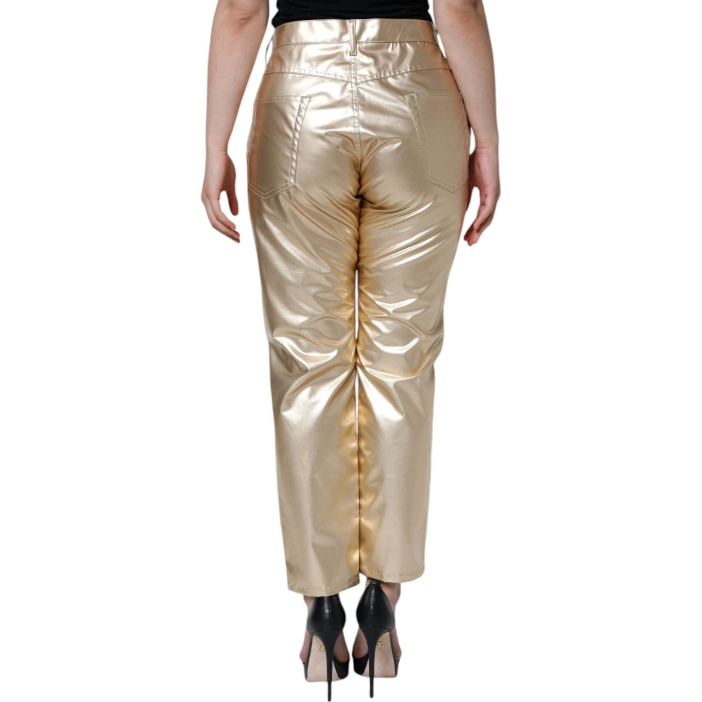 Dolce & Gabbana Metallic Gold Polyester Tapered Pants Dolce & Gabbana Rosy Brown