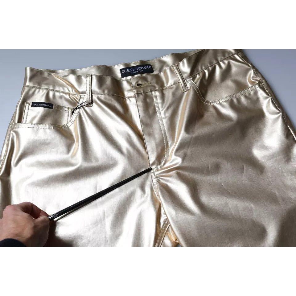 Dolce & Gabbana Metallic Gold Polyester Tapered Pants Dolce & Gabbana Light Slate Gray