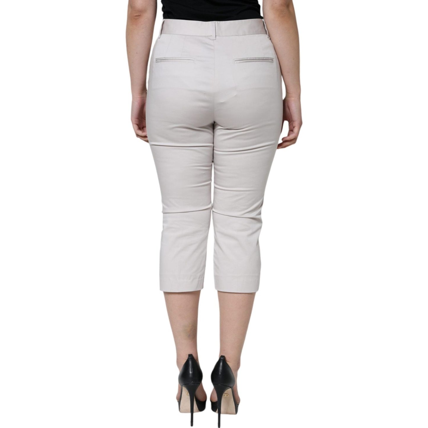 Dolce & Gabbana White Cotton Mid Waist Cropped Skinny Pants Dolce & Gabbana Gray