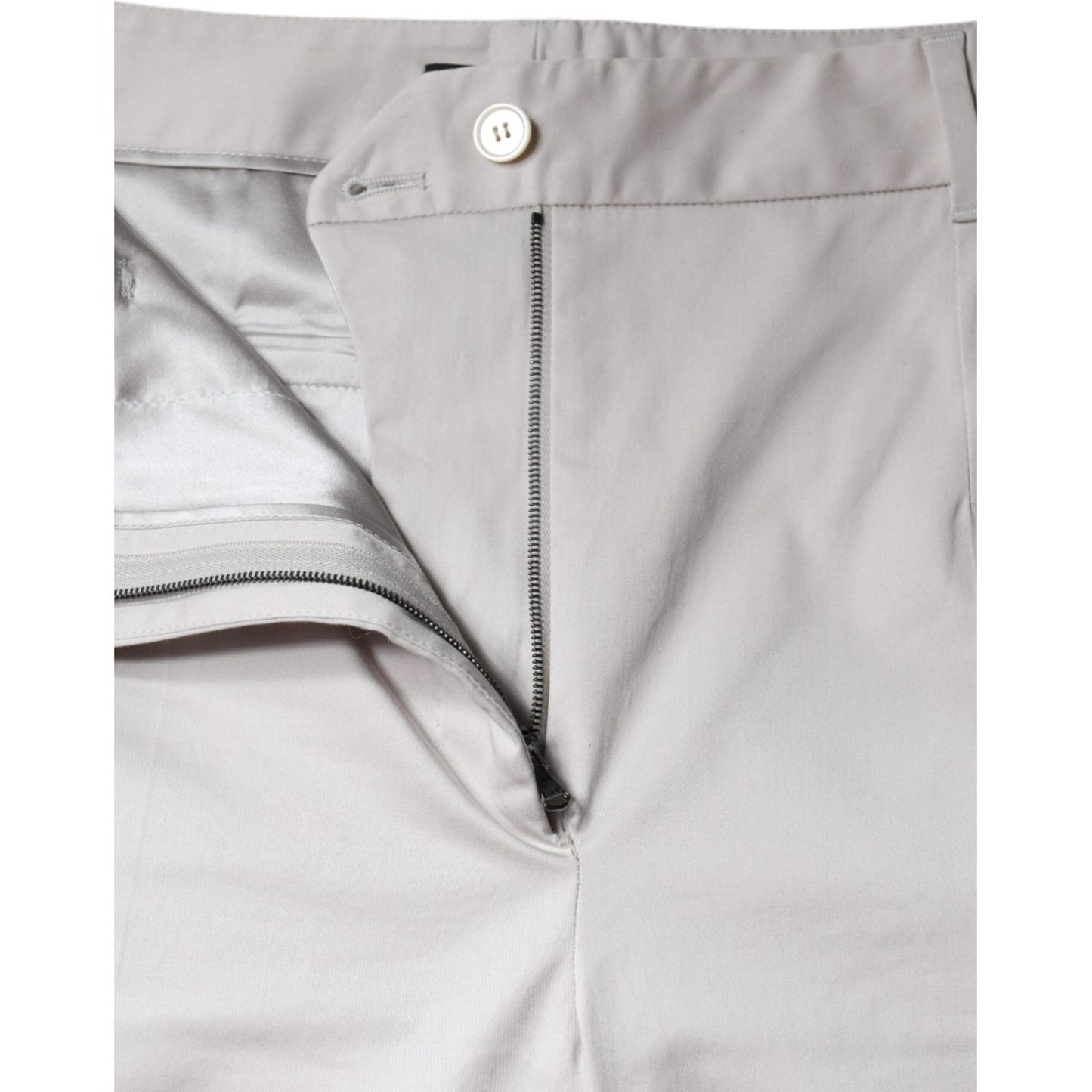 Dolce & Gabbana White Cotton Mid Waist Cropped Skinny Pants Dolce & Gabbana Gray