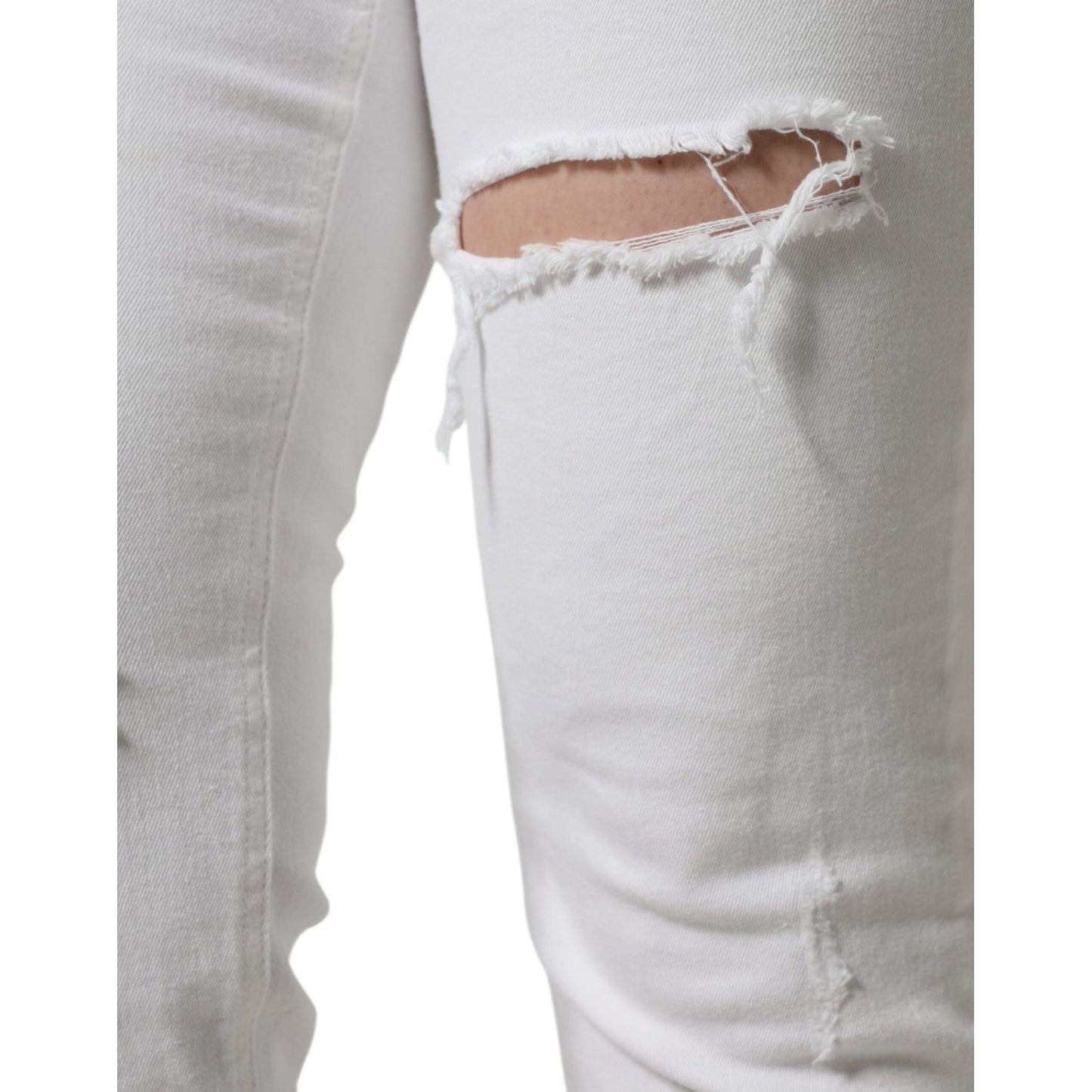 Dolce & Gabbana White Cotton Stretch Tattered Skinny Jeans Dolce & Gabbana Dark Gray