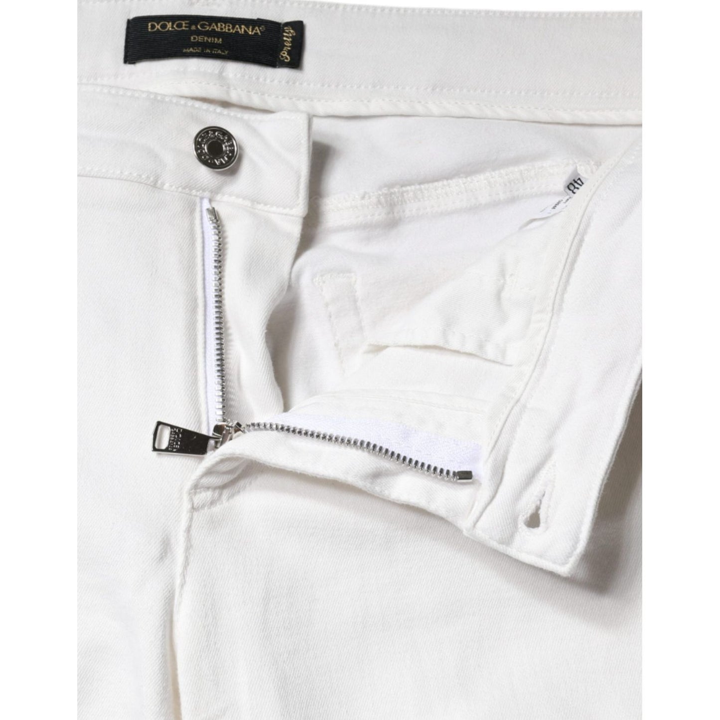 Dolce & Gabbana White Cotton Stretch Tattered Skinny Jeans Dolce & Gabbana Lavender