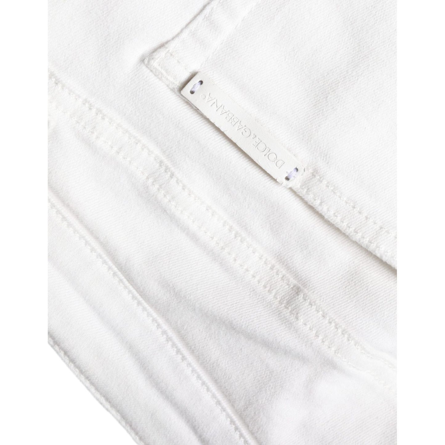 Dolce & Gabbana White Cotton Stretch Tattered Skinny Jeans Dolce & Gabbana White Smoke