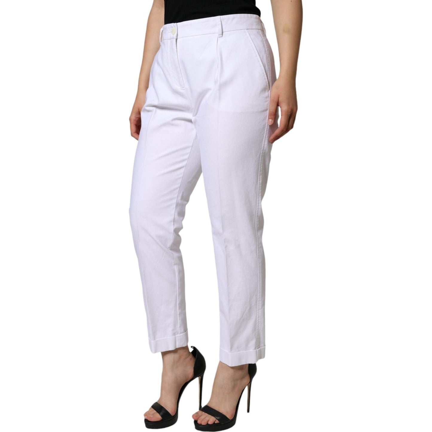 Dolce & Gabbana White Cotton Stretch Tapered Pants Dolce & Gabbana Light Gray