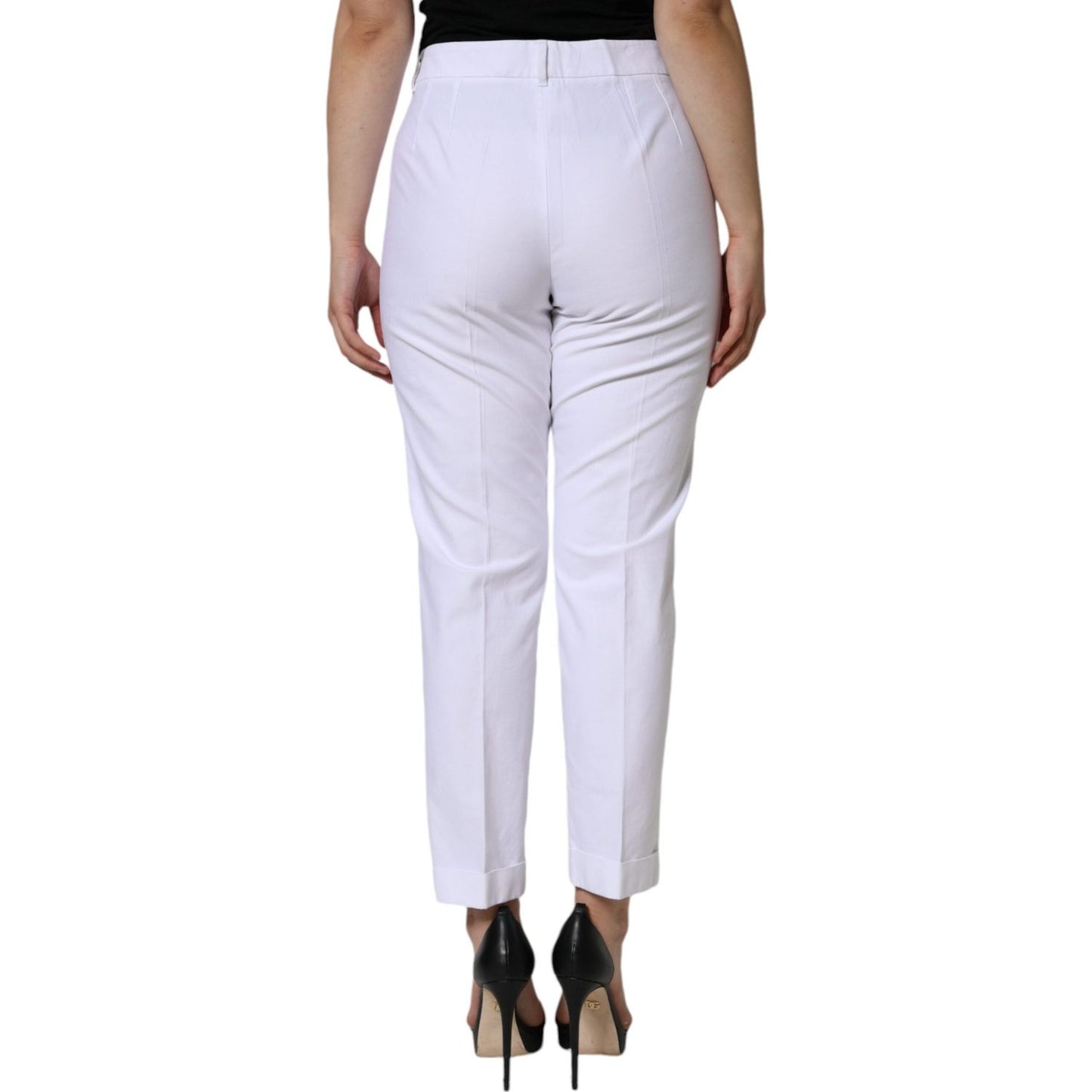 Dolce & Gabbana White Cotton Stretch Tapered Pants Dolce & Gabbana Light Gray