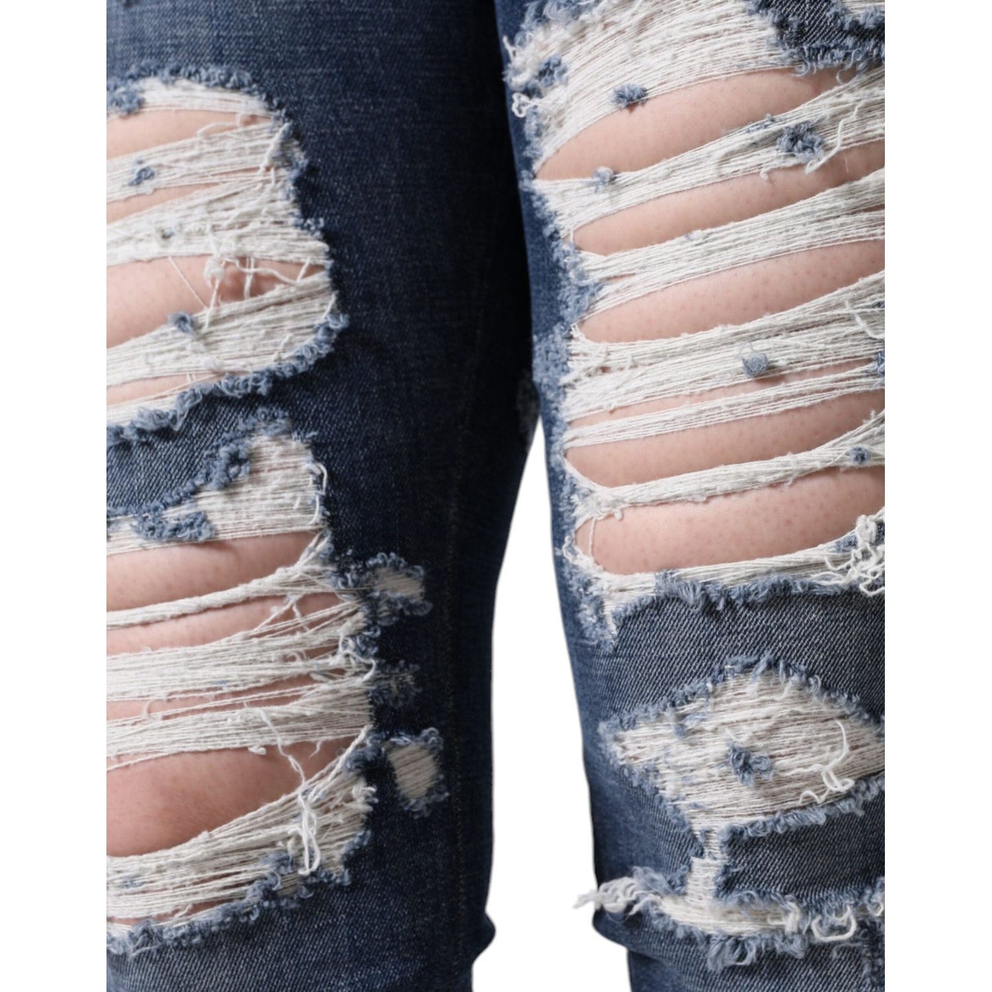 Dolce & Gabbana Blue Cotton Stretch Tattered Skinny Jeans Dolce & Gabbana Gray