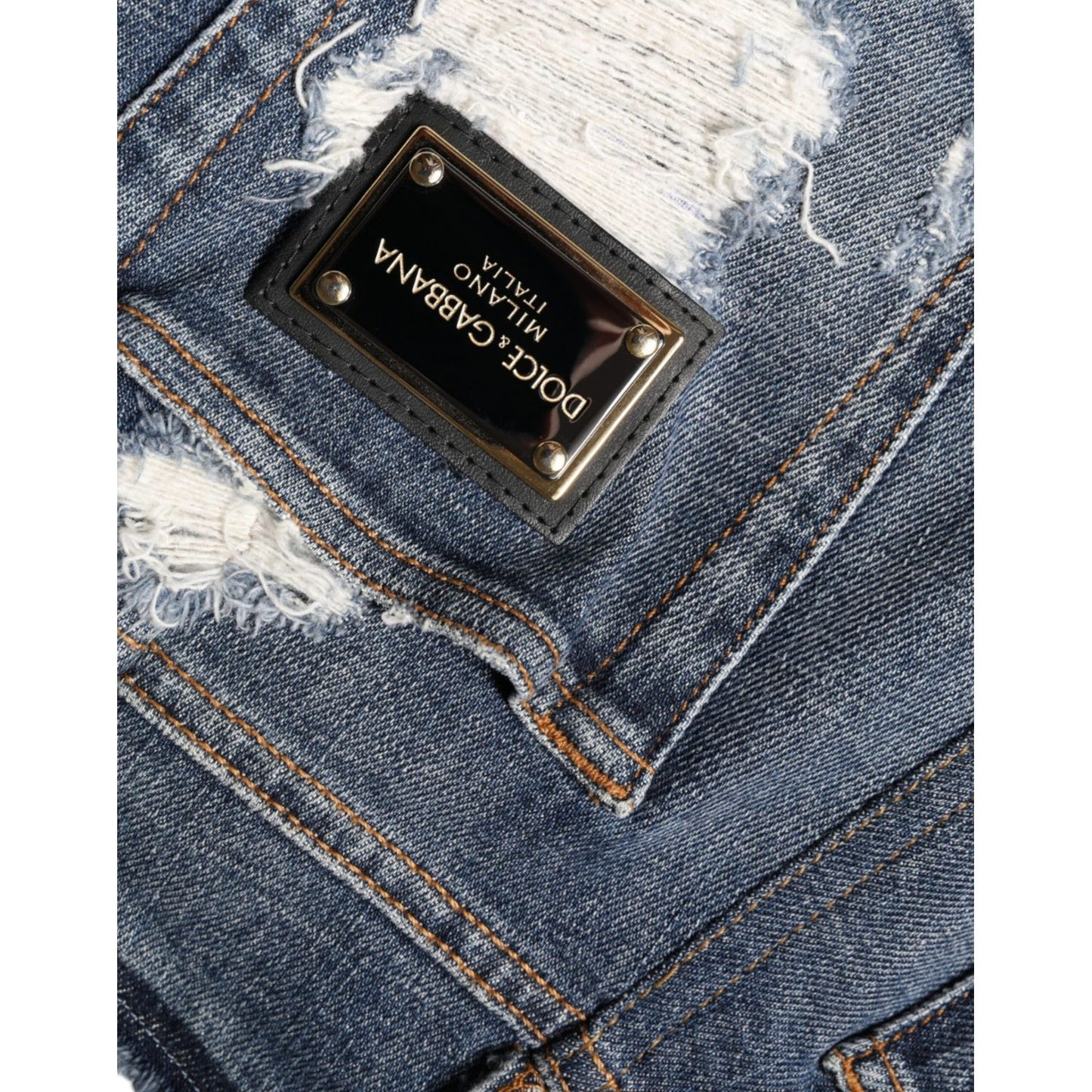 Dolce & Gabbana Blue Cotton Stretch Tattered Skinny Jeans Dolce & Gabbana Dark Slate Gray