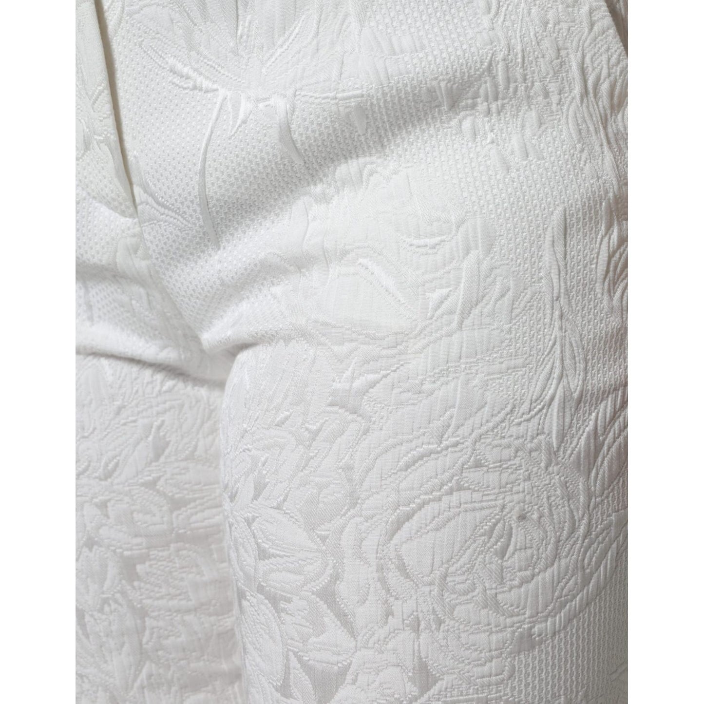 Dolce & Gabbana White Floral Brocade Cotton Cropped Pants Dolce & Gabbana Light Gray