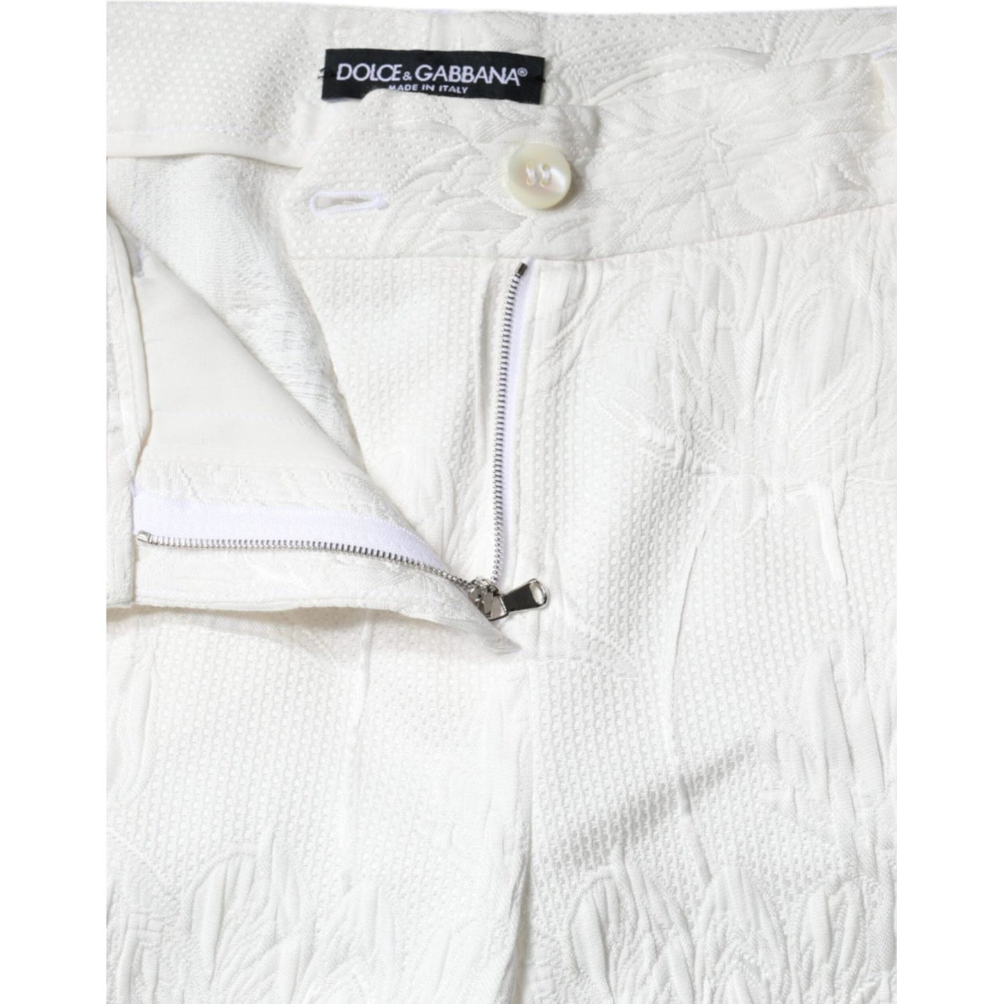 Dolce & Gabbana White Floral Brocade Cotton Cropped Pants Dolce & Gabbana Lavender