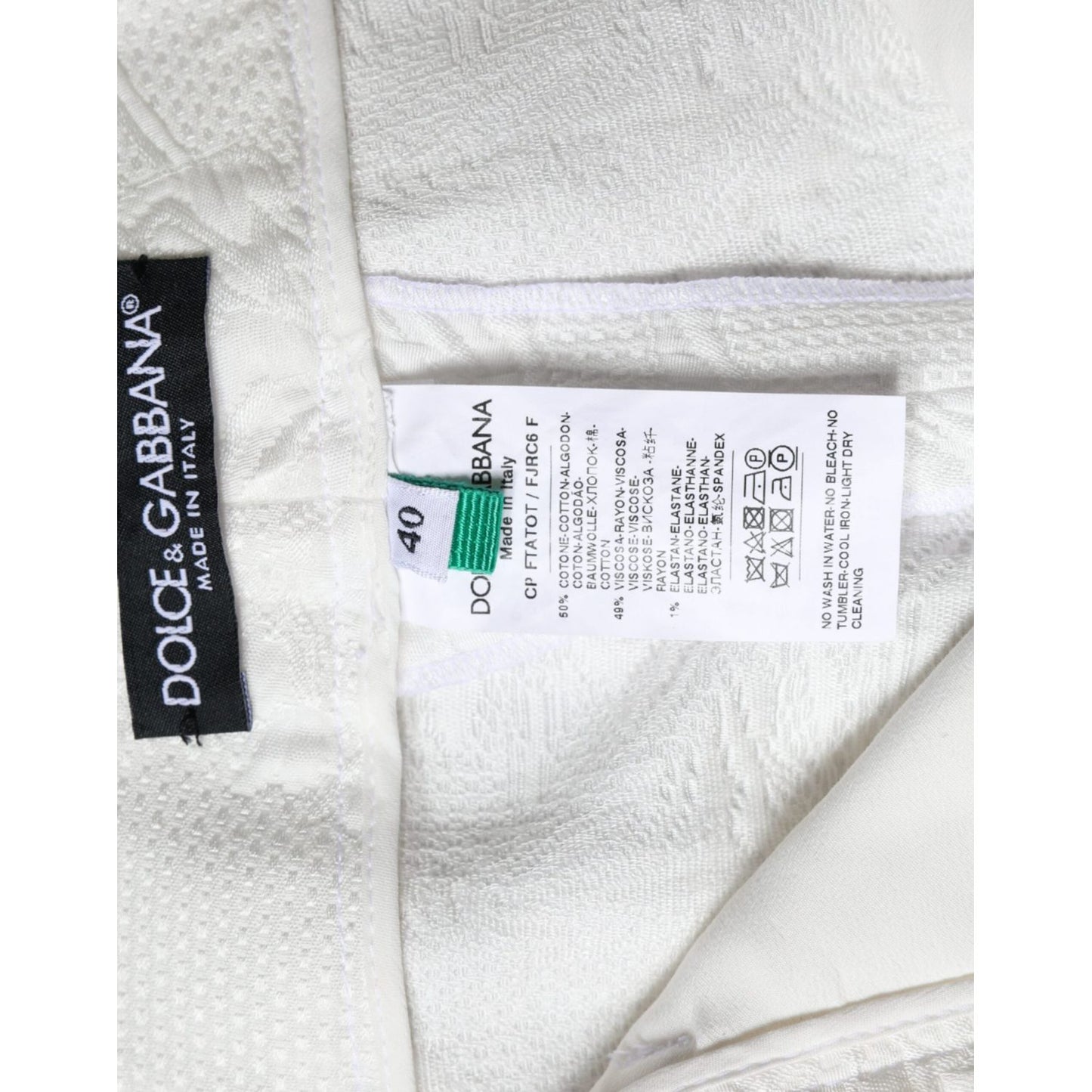Dolce & Gabbana White Floral Brocade Cotton Cropped Pants Dolce & Gabbana Light Gray