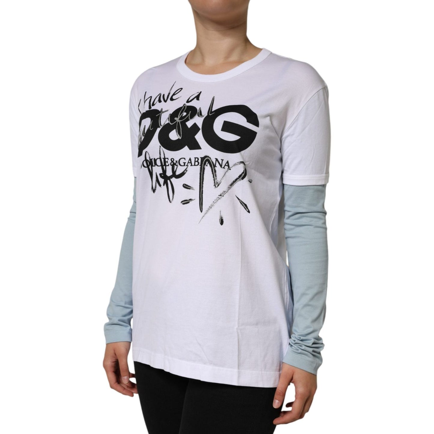 Dolce & Gabbana White Cotton Logo Print Round Neck T-shirt Dolce & Gabbana Light Gray
