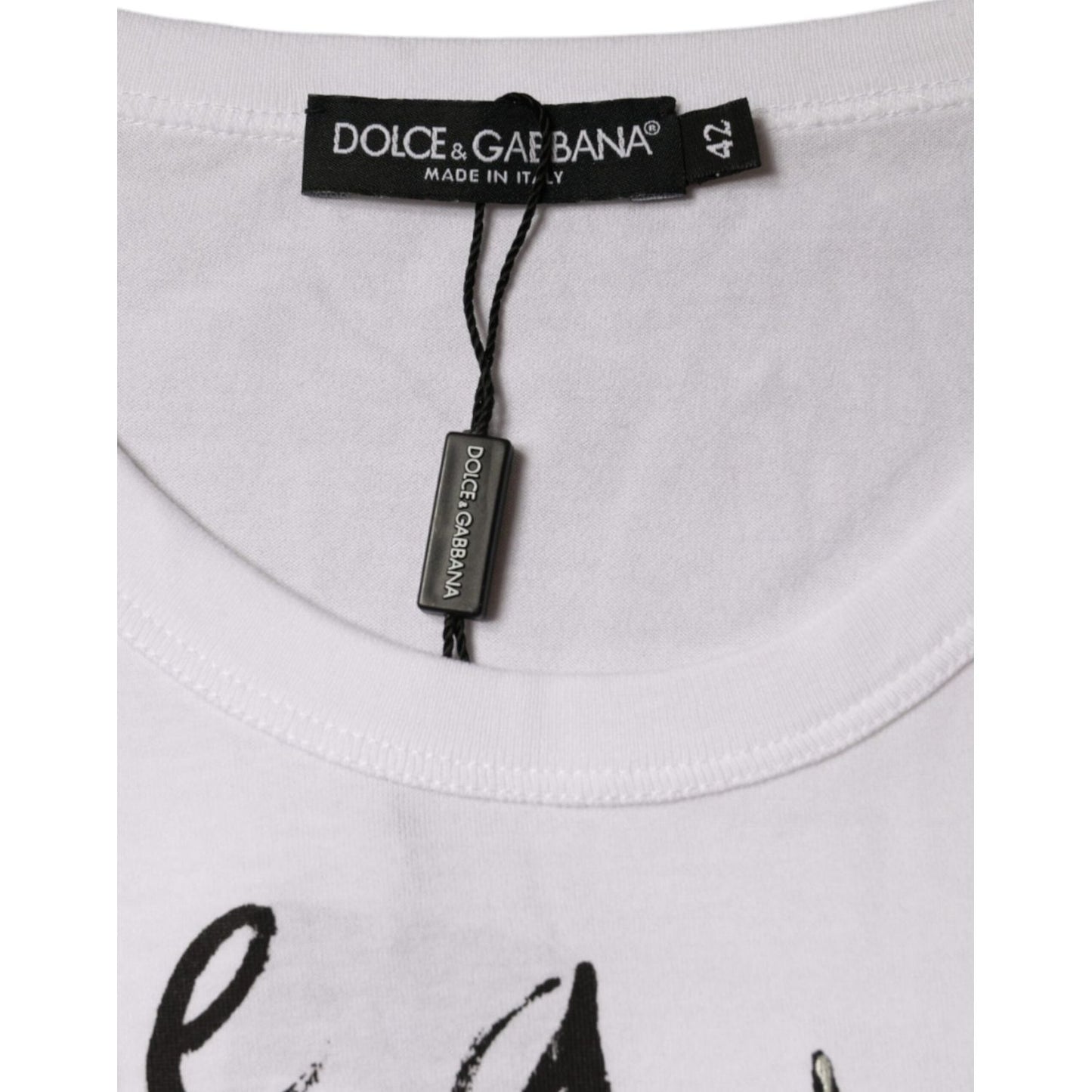 Dolce & Gabbana White Cotton Logo Print Round Neck T-shirt Dolce & Gabbana Light Gray