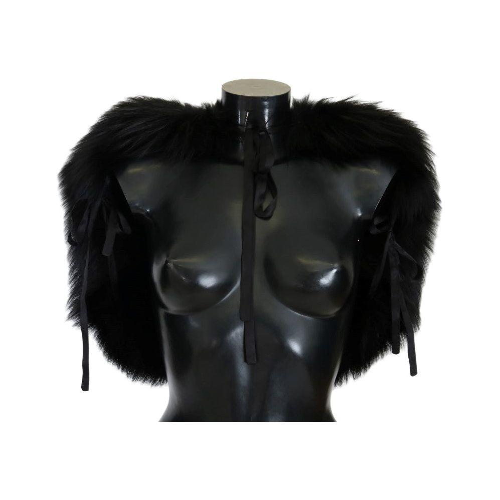 Dolce & Gabbana Elegant Black Silver Fox Fur Wrap Scarf Fur Scarves Dolce & Gabbana Black