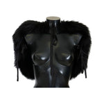 Dolce & Gabbana Elegant Black Silver Fox Fur Wrap Scarf Fur Scarves Dolce & Gabbana Black