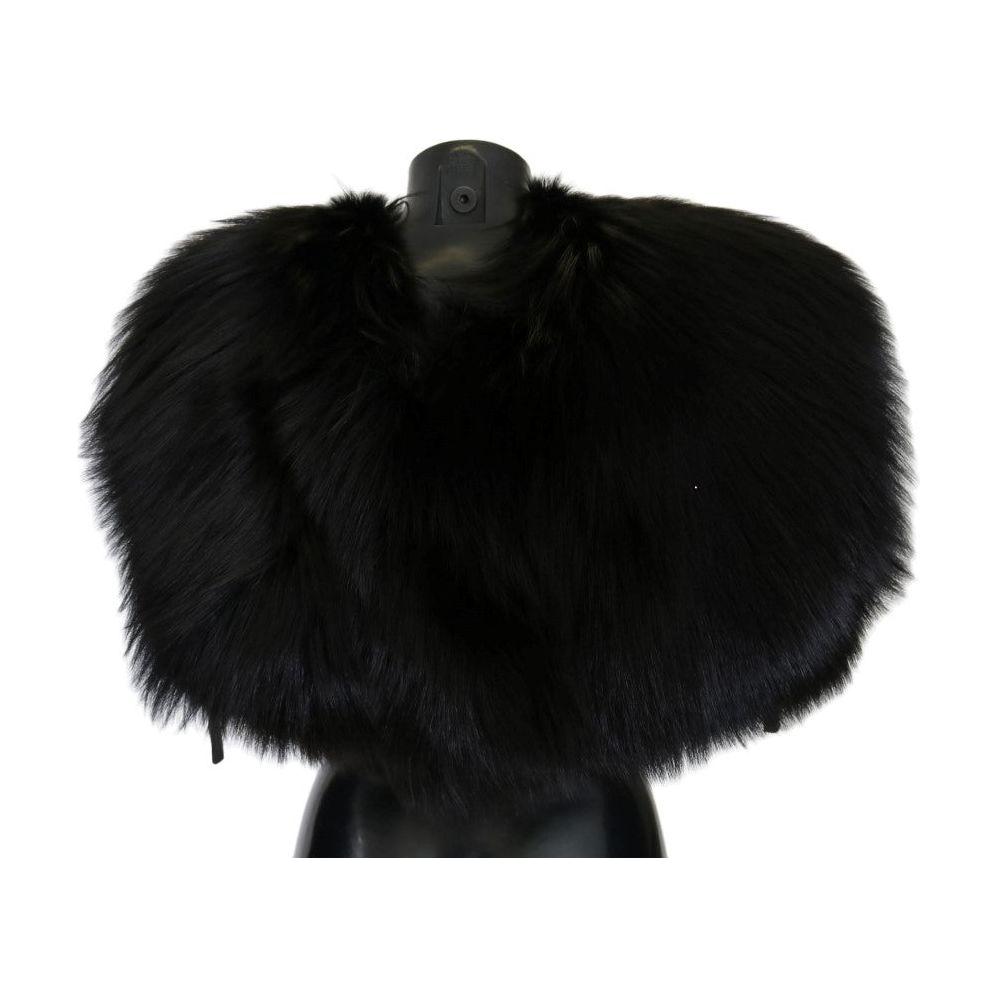 Dolce & Gabbana Elegant Black Silver Fox Fur Wrap Scarf Fur Scarves Dolce & Gabbana Black