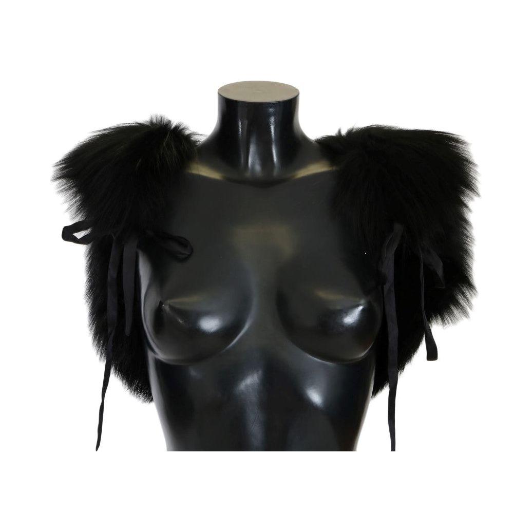 Dolce & Gabbana Elegant Black Silver Fox Fur Scarf Fur Scarves Dolce & Gabbana Black