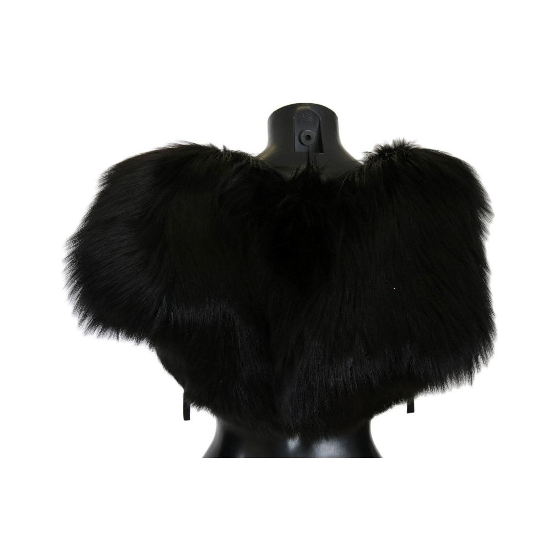 Dolce & Gabbana Elegant Black Silver Fox Fur Scarf Fur Scarves Dolce & Gabbana Black