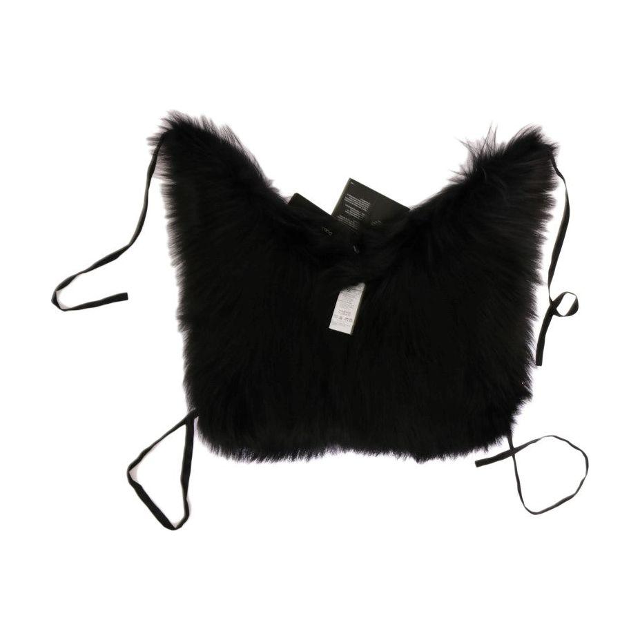 Dolce & Gabbana Elegant Black Silver Fox Fur Scarf Fur Scarves Dolce & Gabbana Black
