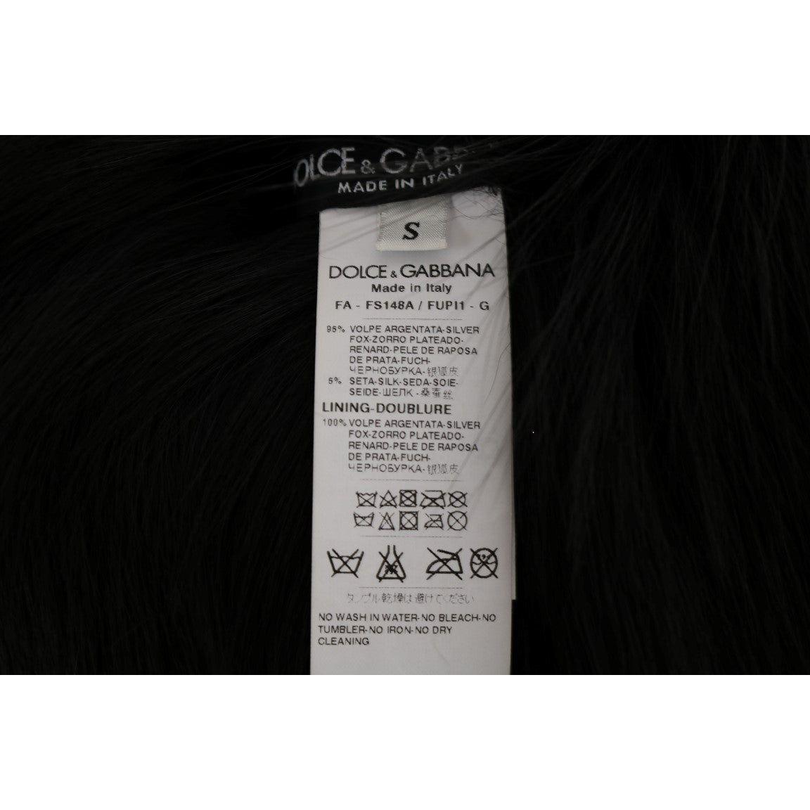 Dolce & Gabbana Elegant Black Silver Fox Fur Scarf Fur Scarves Dolce & Gabbana Dark Gray