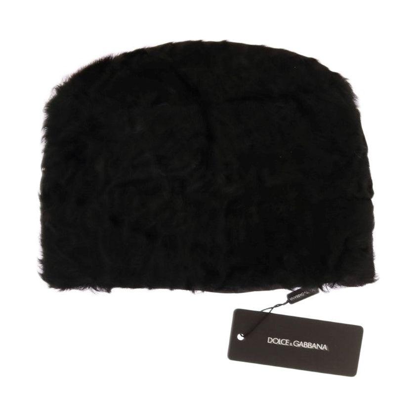 Dolce & Gabbana Elegant Black Xiangao Fur Beanie Hat Beanie Hat Dolce & Gabbana Black