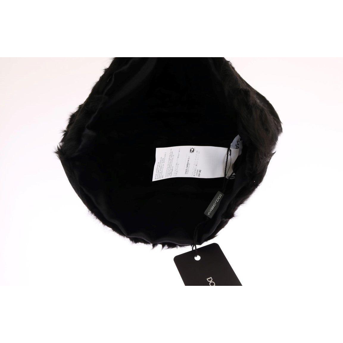 Dolce & Gabbana Elegant Black Xiangao Fur Beanie Hat Beanie Hat Dolce & Gabbana Black