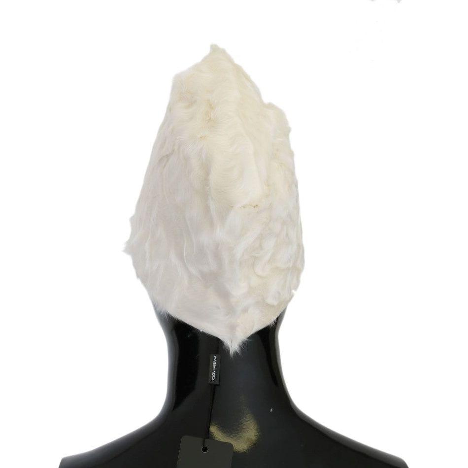 Dolce & Gabbana Elegant White Fur Beanie Luxury Winter Hat Beanie Hat Dolce & Gabbana Black