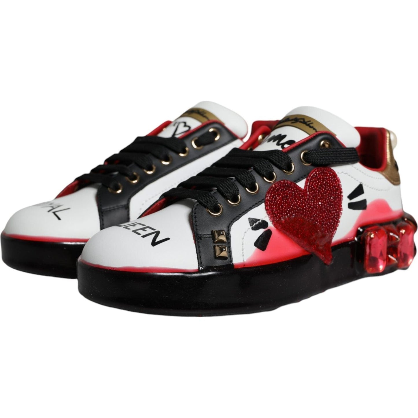 Dolce & Gabbana White Red Crystals Leather Portofino Sneakers Shoes Dolce & Gabbana Thistle