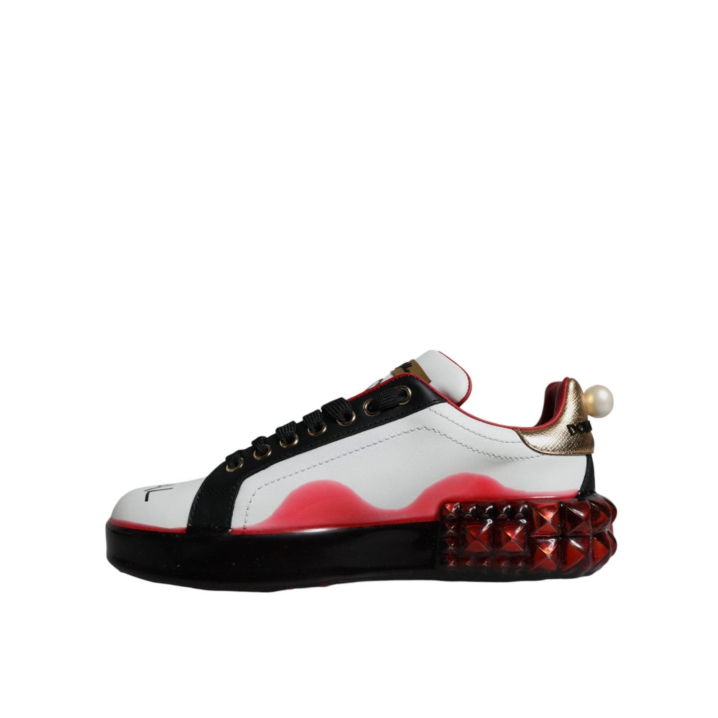 Dolce & Gabbana White Red Crystals Leather Portofino Sneakers Shoes LA12189-36.5