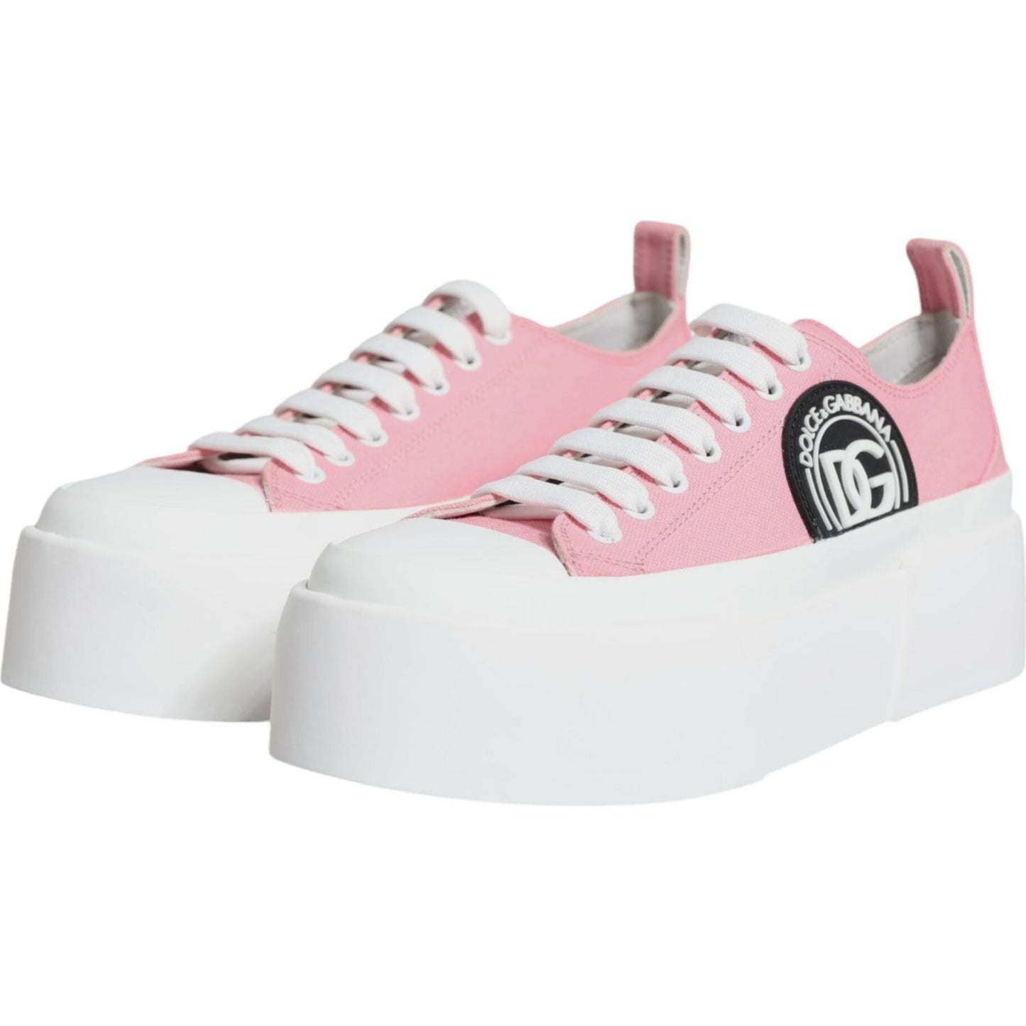 Dolce & Gabbana Pink White Canvas Logo Low Top Sneakers Shoes Dolce & Gabbana Light Gray