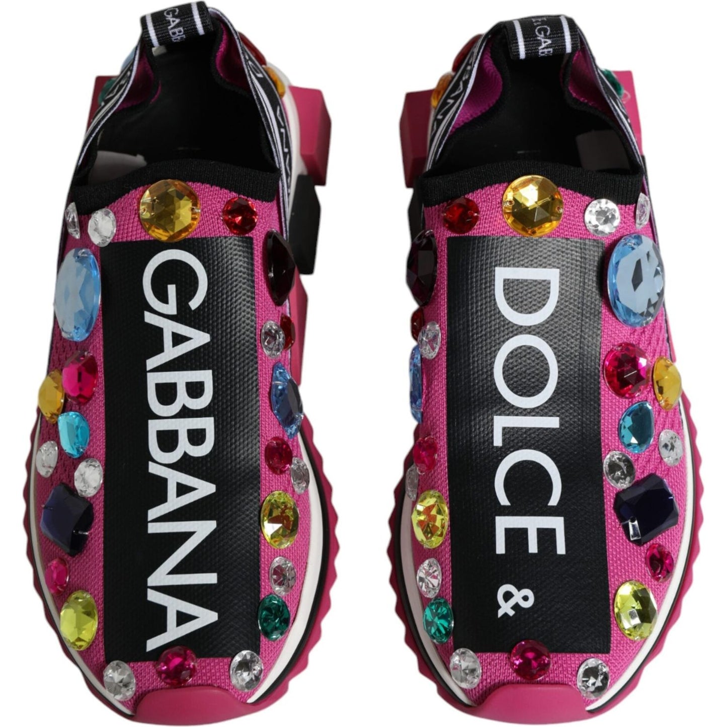 Dolce & Gabbana Pink Sorrento Crystals Low Top Sneakers Shoes Dolce & Gabbana Black
