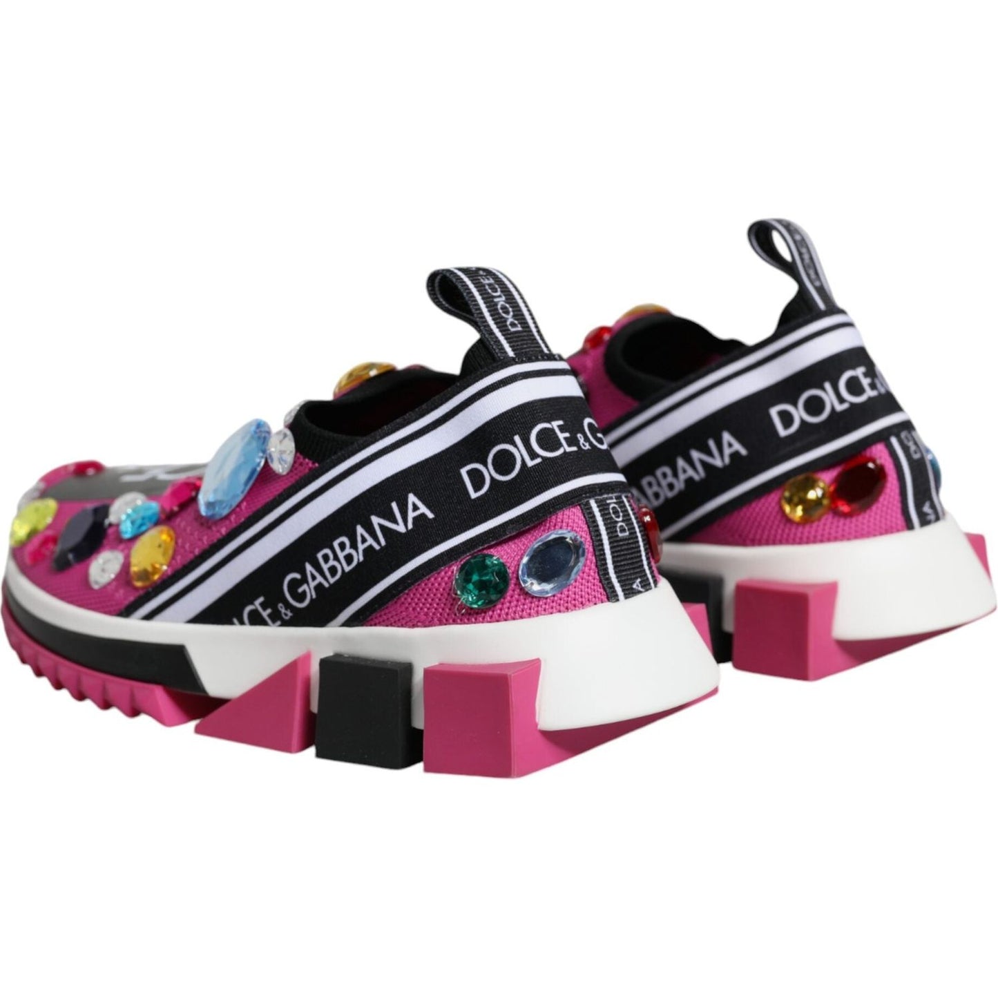 Dolce & Gabbana Pink Sorrento Crystals Low Top Sneakers Shoes Dolce & Gabbana Black
