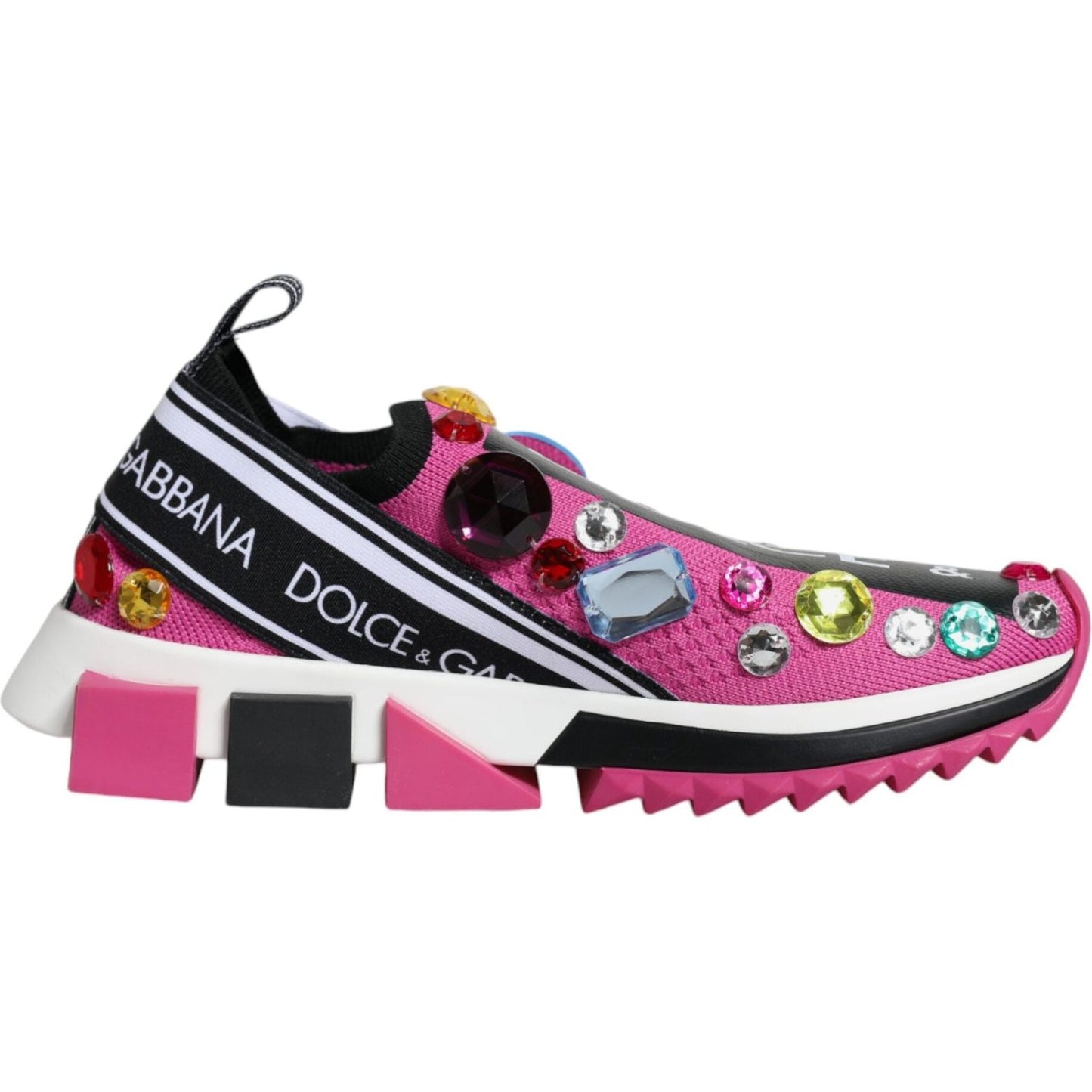 Dolce & Gabbana Pink Sorrento Crystals Low Top Sneakers Shoes Dolce & Gabbana Black