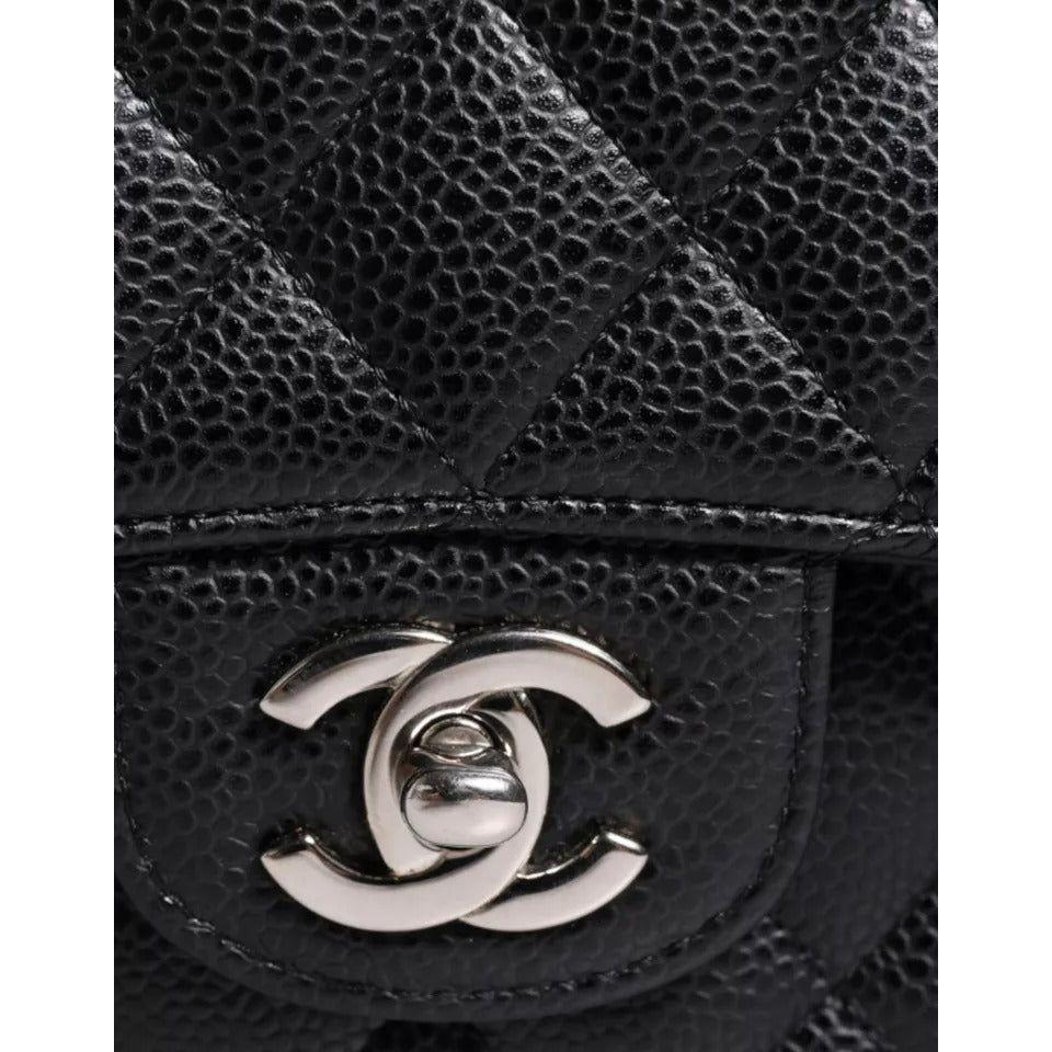 Chanel Black Caviar Medium Classic Double Flap Shoulder Quilted Silver Bag Chanel Black