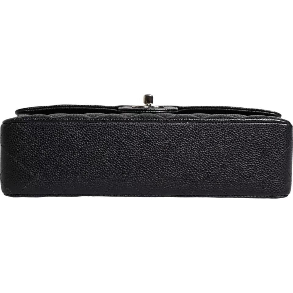 Chanel Black Caviar Medium Classic Double Flap Shoulder Quilted Silver Bag Chanel Dark Slate Gray