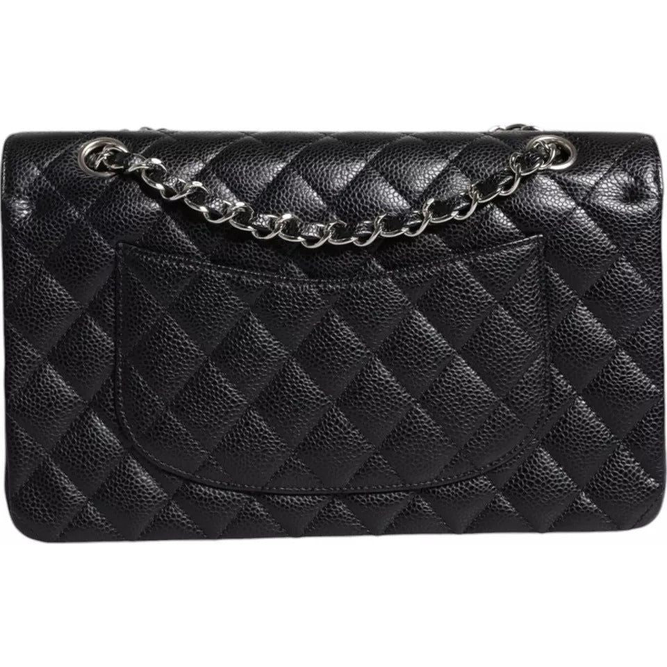 Chanel Black Caviar Medium Classic Double Flap Shoulder Quilted Silver Bag Chanel Dark Slate Gray
