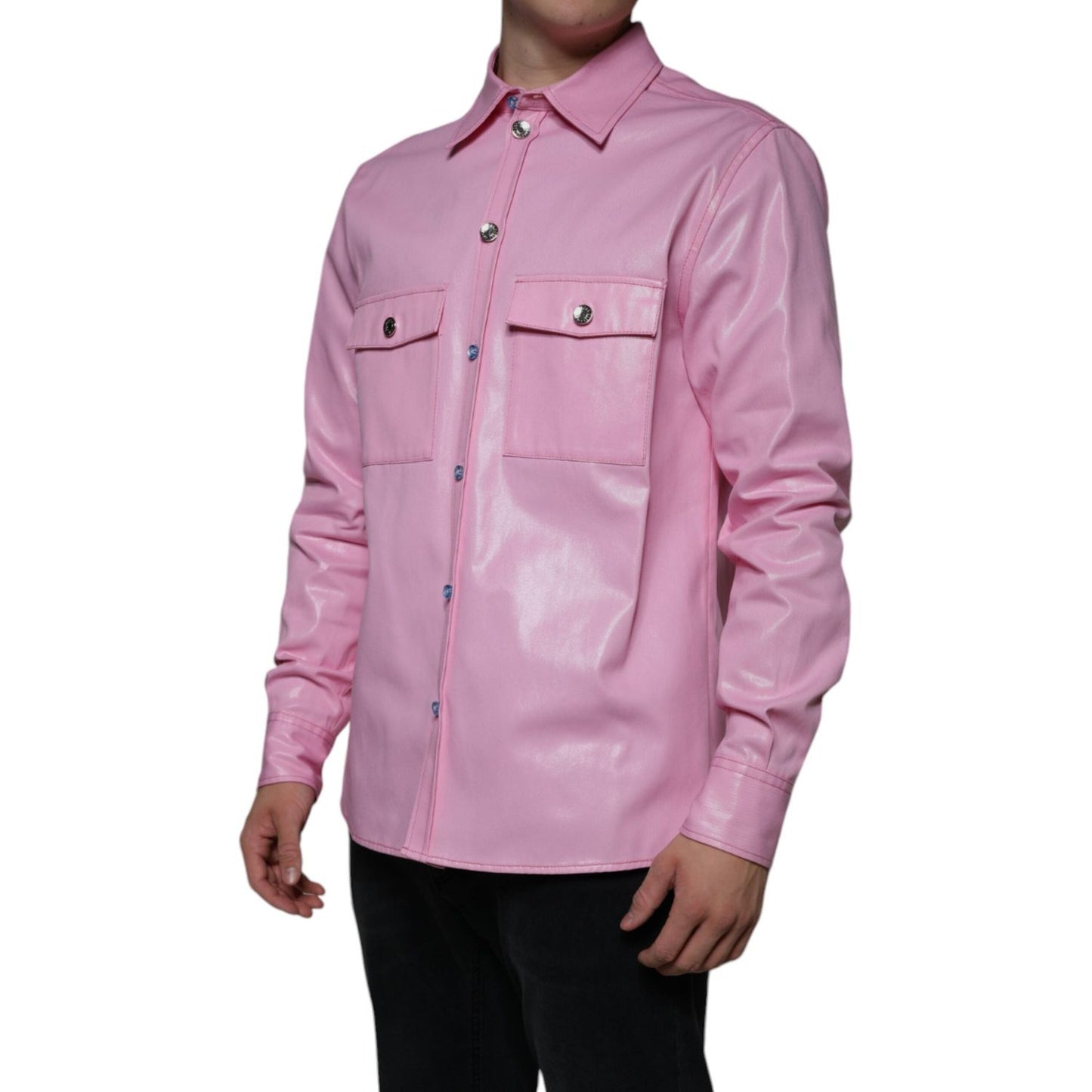 Dolce & Gabbana Pink Cotton Collared Button Down Shirt TSH86584-40