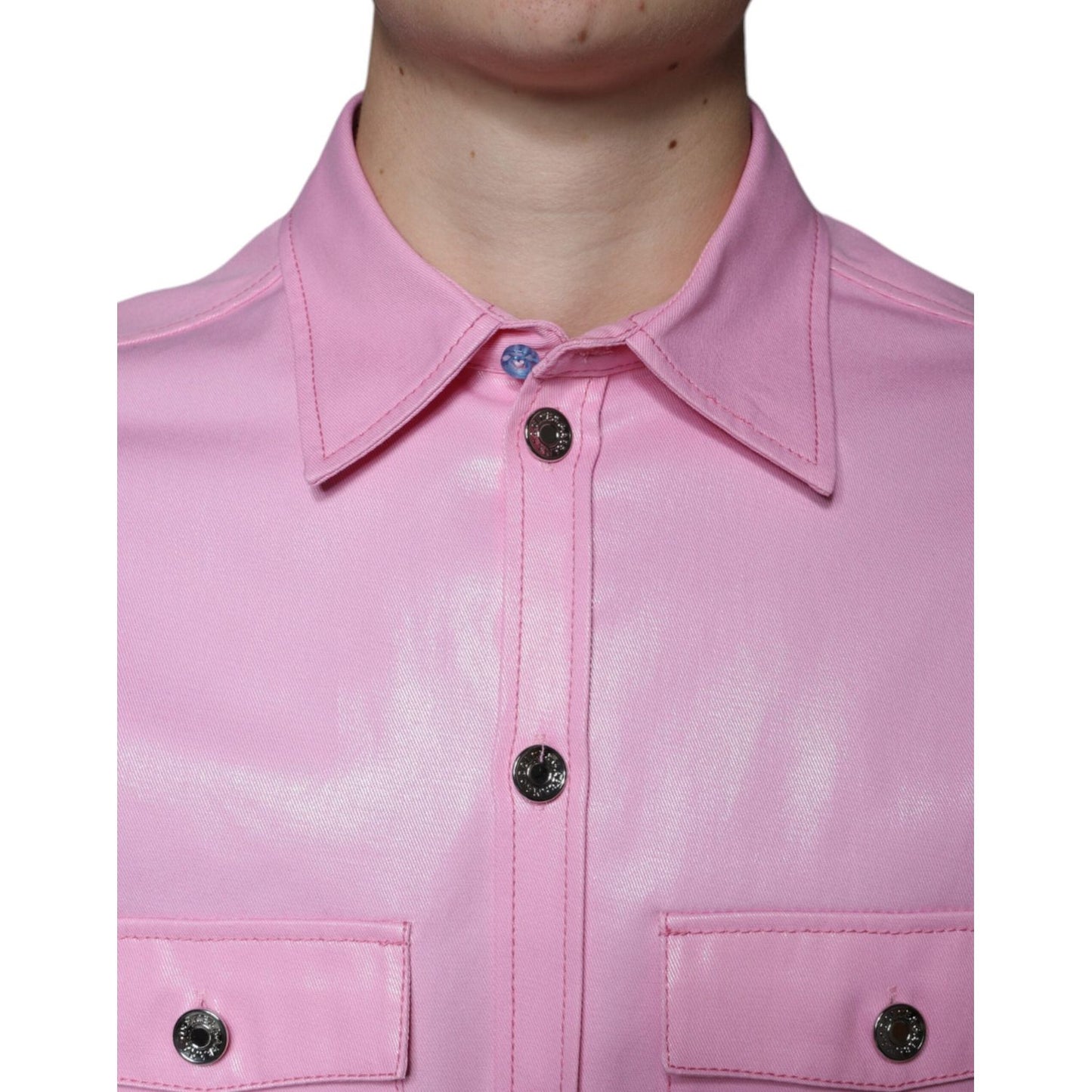 Dolce & Gabbana Pink Cotton Collared Button Down Shirt TSH86584-40