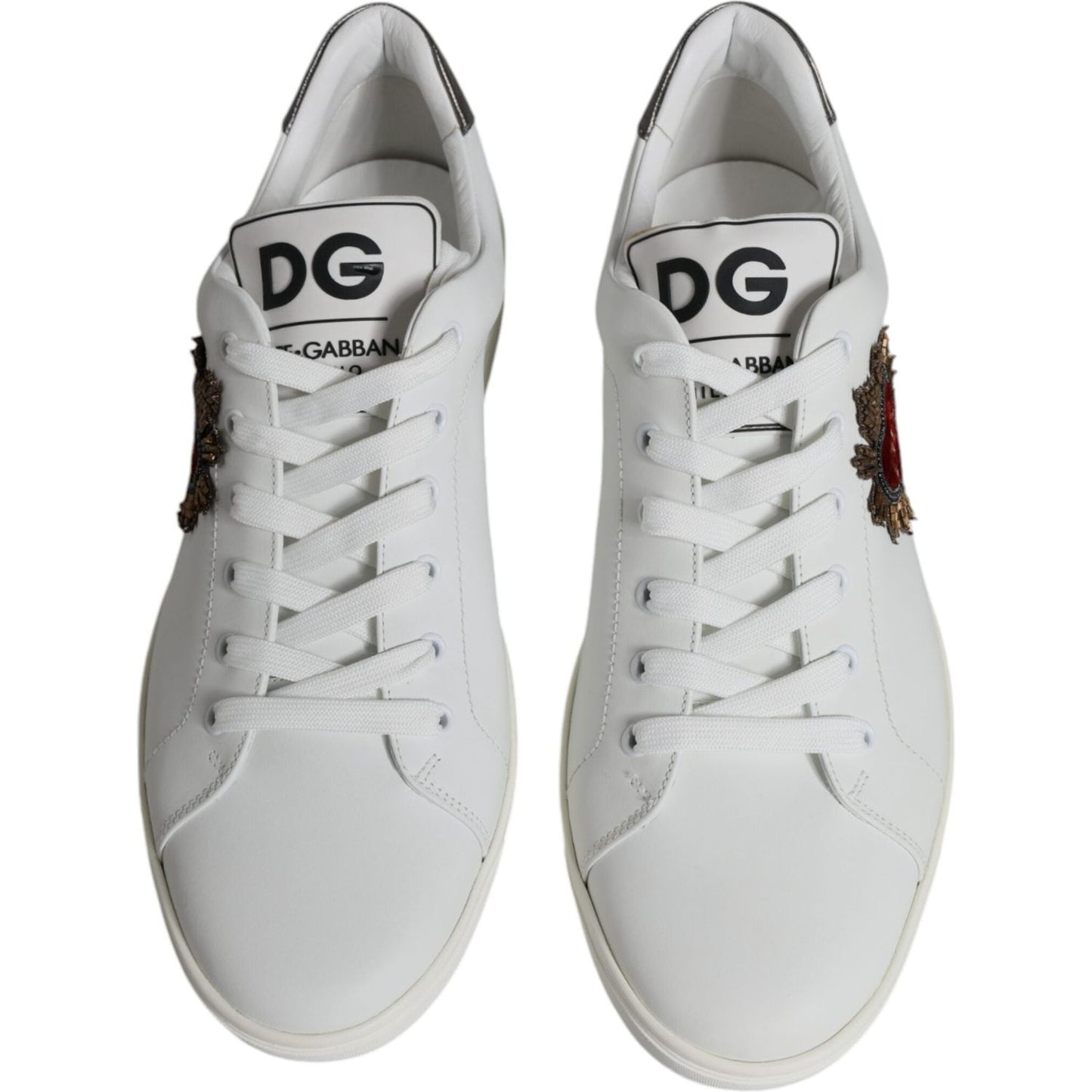 Dolce & Gabbana White Silver Sacred Heart Men Sneakers Shoes Dolce & Gabbana Gray