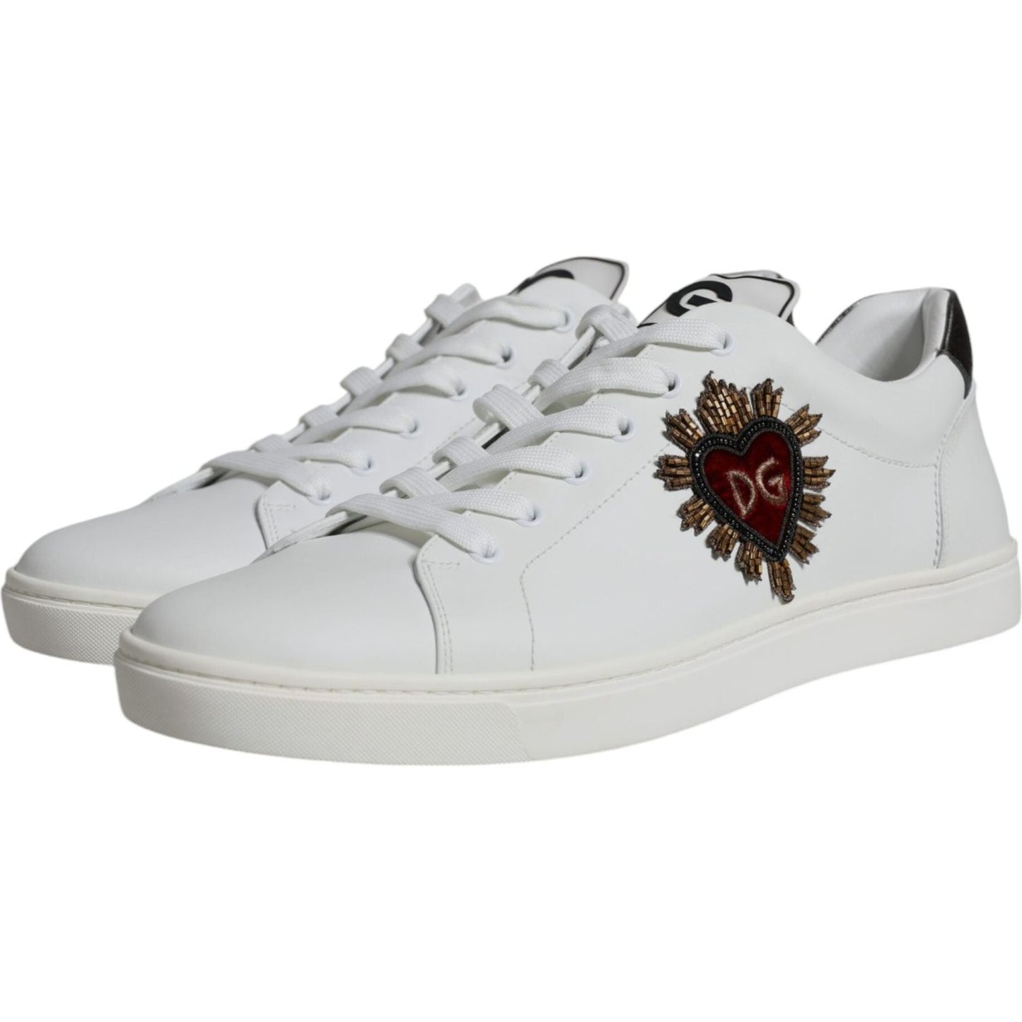 Dolce & Gabbana White Silver Sacred Heart Men Sneakers Shoes Dolce & Gabbana Light Gray
