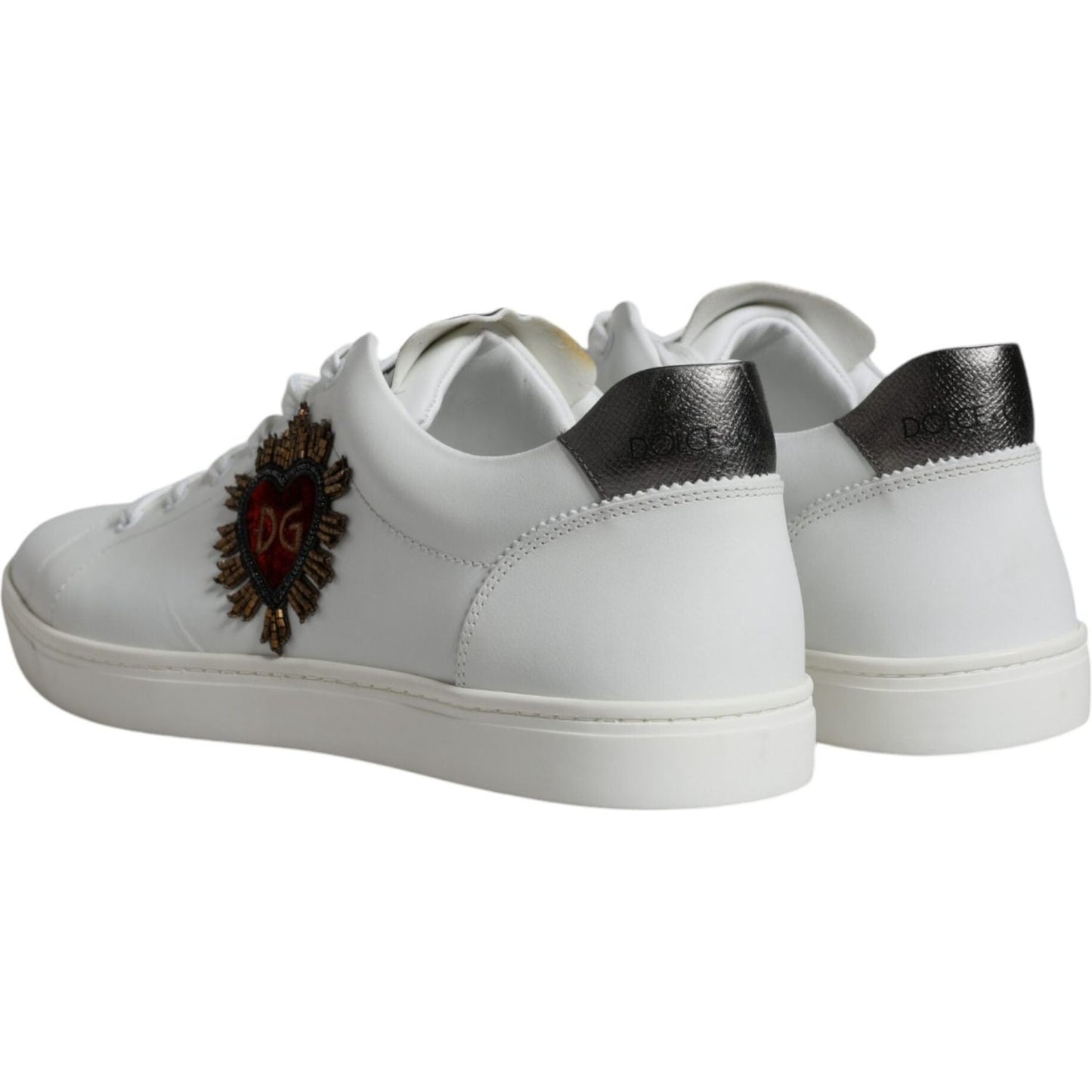 Dolce & Gabbana White Silver Sacred Heart Men Sneakers Shoes Dolce & Gabbana Dark Gray