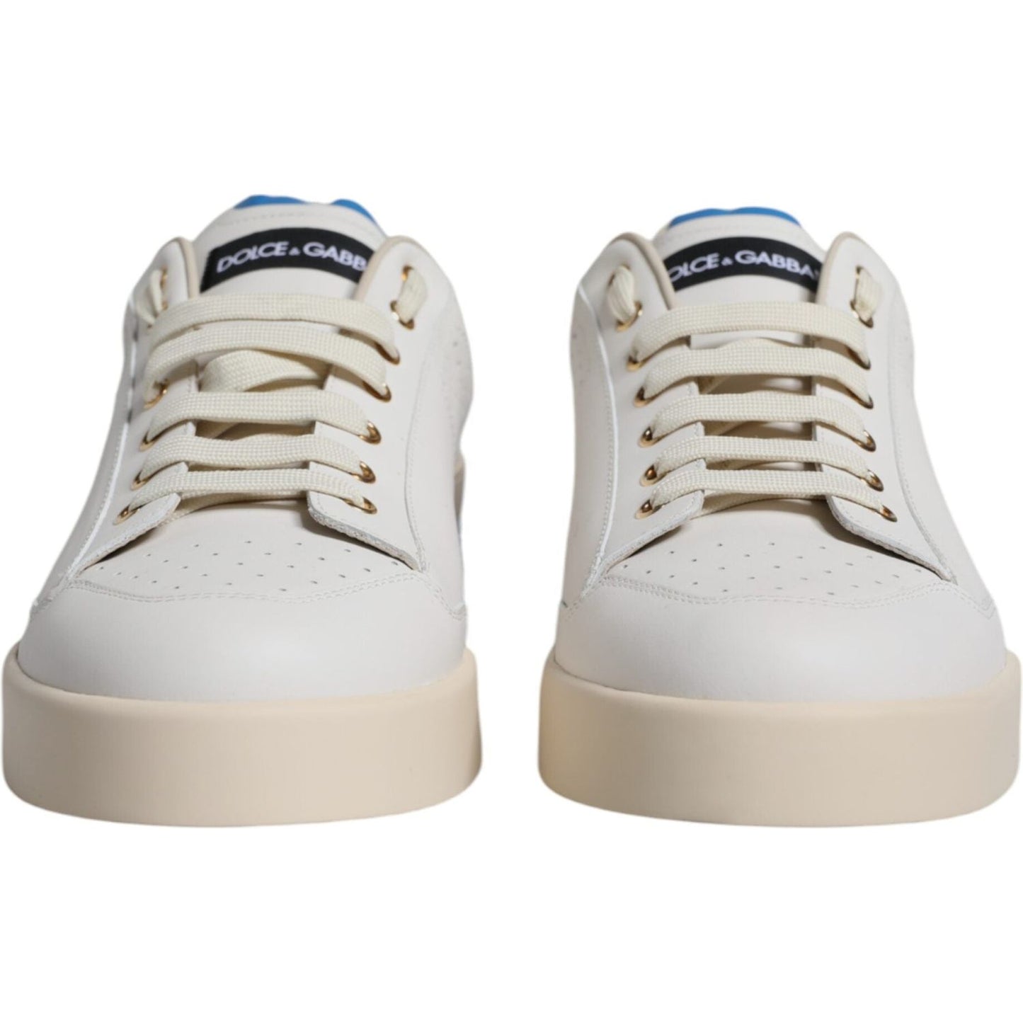 Dolce & Gabbana White Blue Perforated Low Top Sneakers Shoes Dolce & Gabbana Light Gray