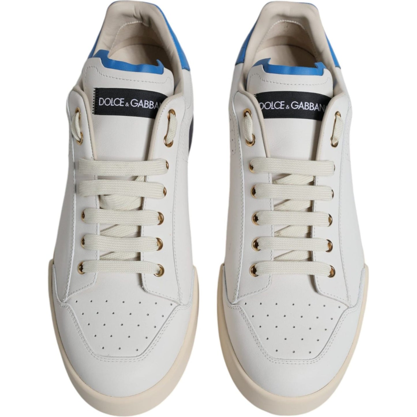 Dolce & Gabbana White Blue Perforated Low Top Sneakers Shoes Dolce & Gabbana Gray